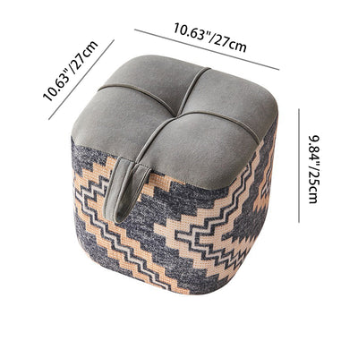 Contemporary Boho Flannel Cube Solid Wood Frame Stackable Low Stool For Living Room