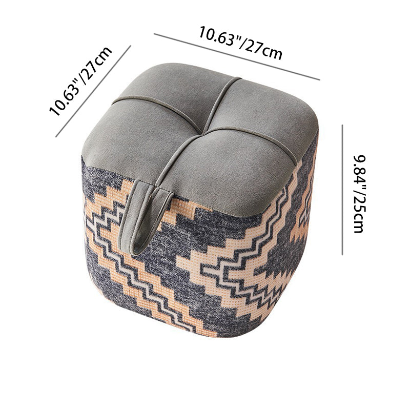 Contemporary Boho Flannel Cube Solid Wood Frame Stackable Low Stool For Living Room
