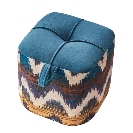 Contemporary Boho Flannel Cube Solid Wood Frame Stackable Low Stool For Living Room
