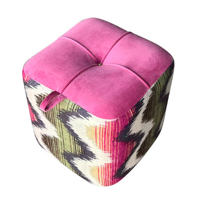 Contemporary Boho Flannel Cube Solid Wood Frame Stackable Low Stool For Living Room