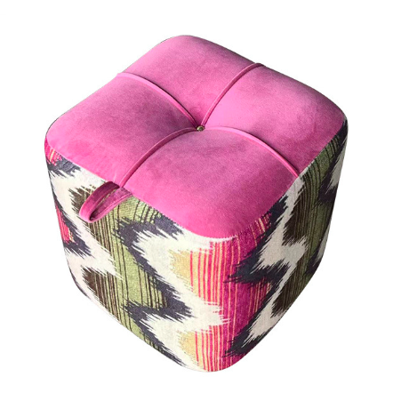 Contemporary Boho Flannel Cube Solid Wood Frame Stackable Low Stool For Living Room