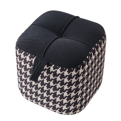 Contemporary Boho Flannel Cube Solid Wood Frame Stackable Low Stool For Living Room