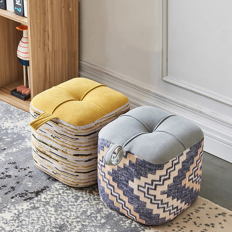 Contemporary Boho Flannel Cube Solid Wood Frame Stackable Low Stool For Living Room