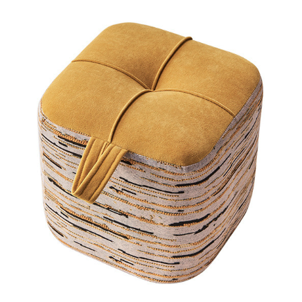 Contemporary Boho Flannel Cube Solid Wood Frame Stackable Low Stool For Living Room