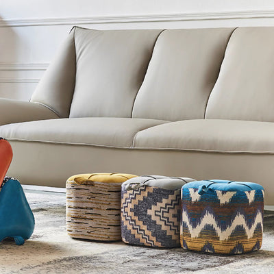 Contemporary Boho Flannel Cube Solid Wood Frame Stackable Low Stool For Living Room
