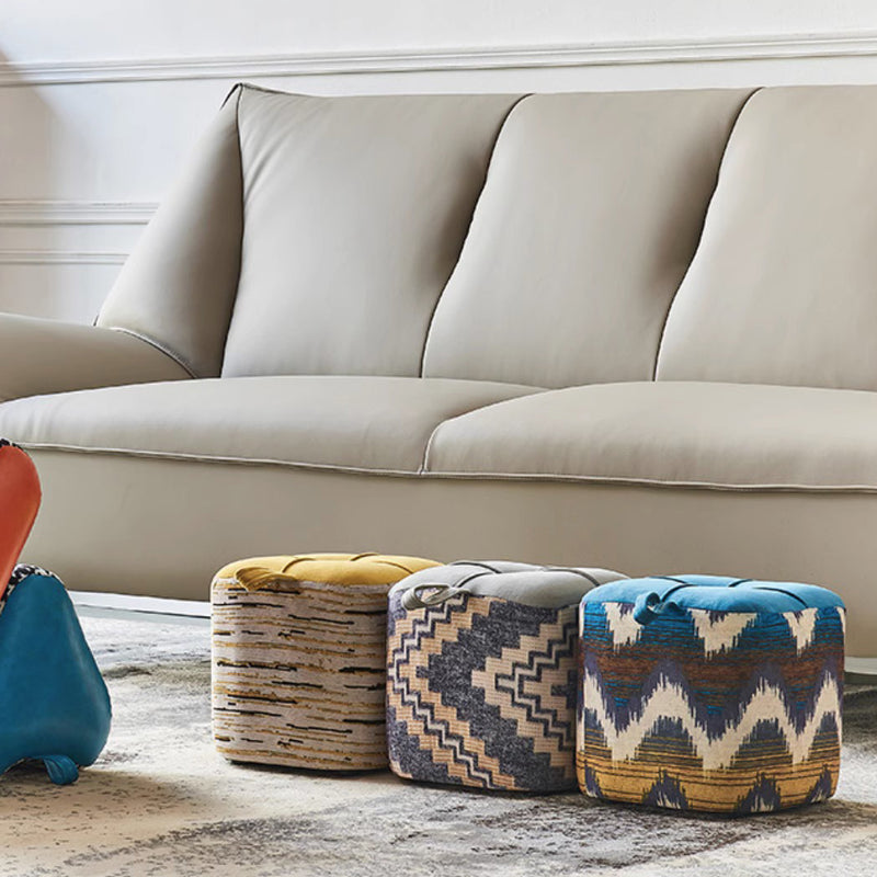 Contemporary Boho Flannel Cube Solid Wood Frame Stackable Low Stool For Living Room