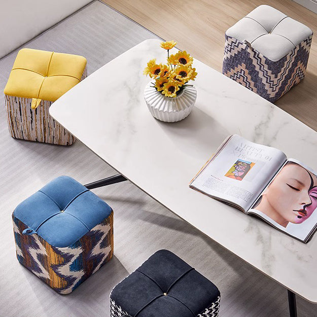 Contemporary Boho Flannel Cube Solid Wood Frame Stackable Low Stool For Living Room