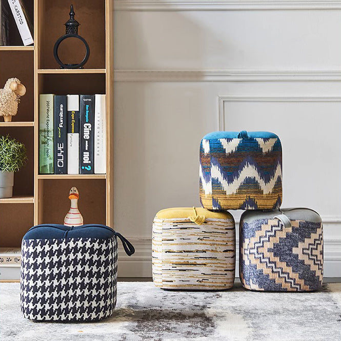 Contemporary Boho Flannel Cube Solid Wood Frame Stackable Low Stool For Living Room