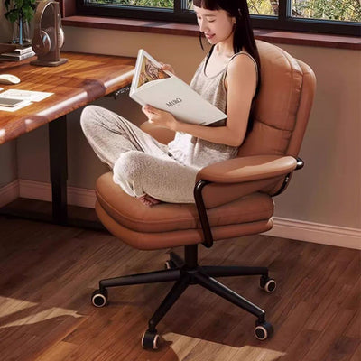 Contemporary Luxury Square Leather Upholstered Height Adjustable Swivel Desk Chair Armrest For Home Office