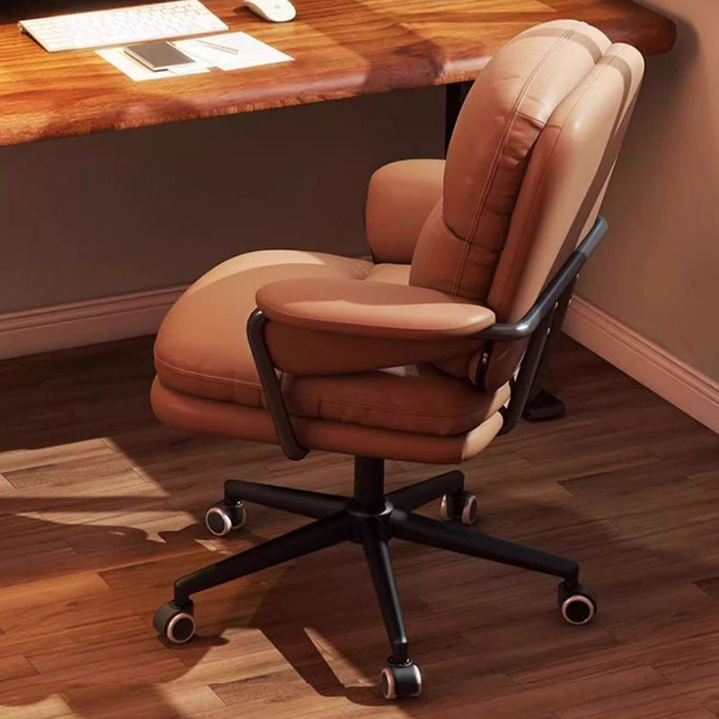 Contemporary Luxury Square Leather Upholstered Height Adjustable Swivel Desk Chair Armrest For Home Office