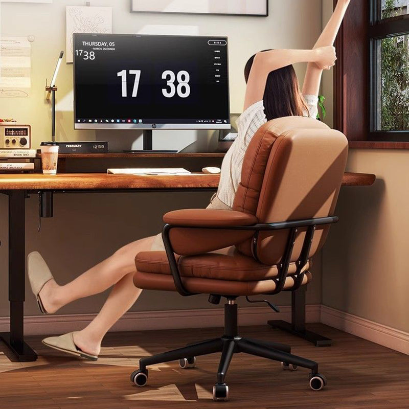 Contemporary Luxury Square Leather Upholstered Height Adjustable Swivel Desk Chair Armrest For Home Office