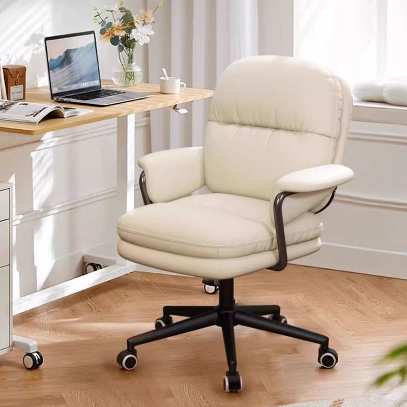 Contemporary Luxury Square Leather Upholstered Height Adjustable Swivel Desk Chair Armrest For Home Office