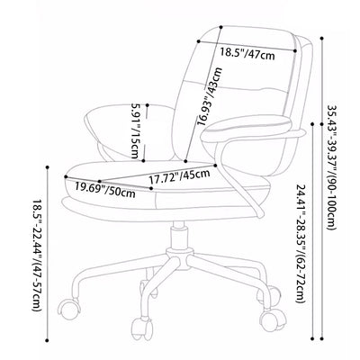 Contemporary Luxury Square Leather Upholstered Height Adjustable Swivel Desk Chair Armrest For Home Office
