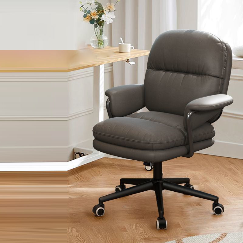 Contemporary Luxury Square Leather Upholstered Height Adjustable Swivel Desk Chair Armrest For Home Office