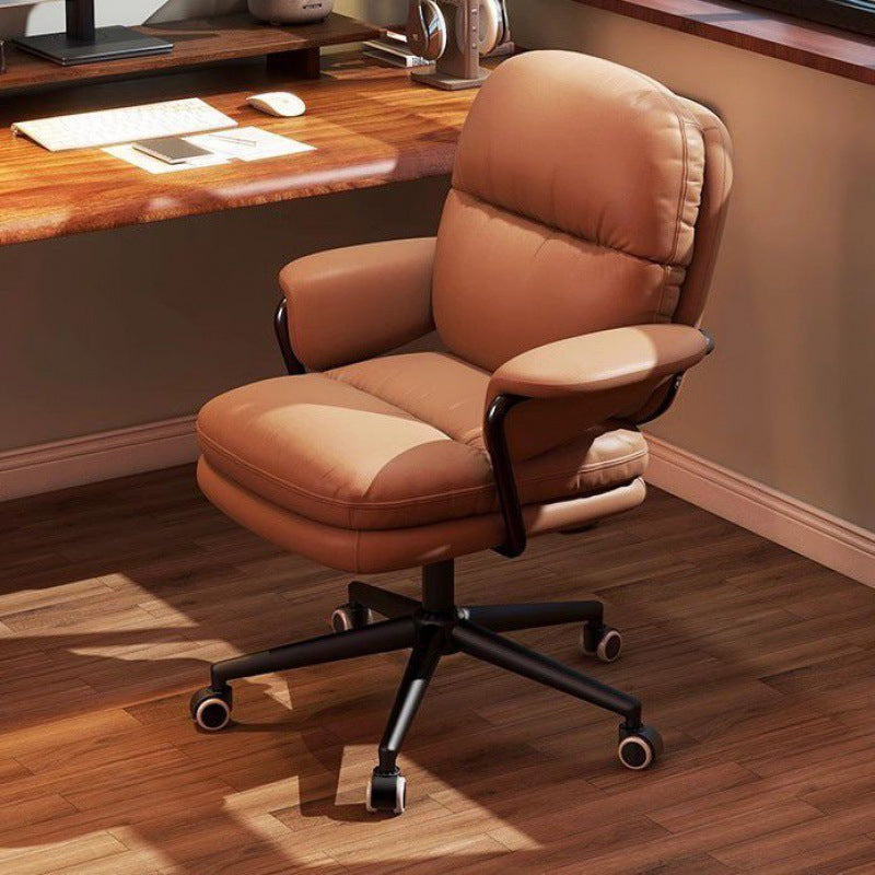 Contemporary Luxury Square Leather Upholstered Height Adjustable Swivel Desk Chair Armrest For Home Office
