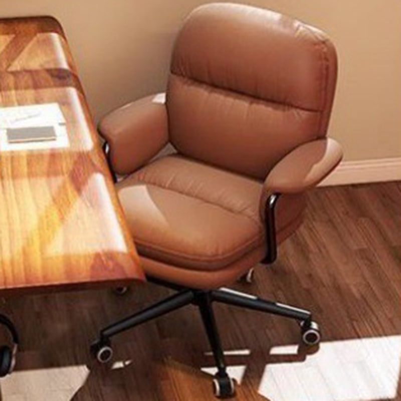 Contemporary Luxury Square Leather Upholstered Height Adjustable Swivel Desk Chair Armrest For Home Office