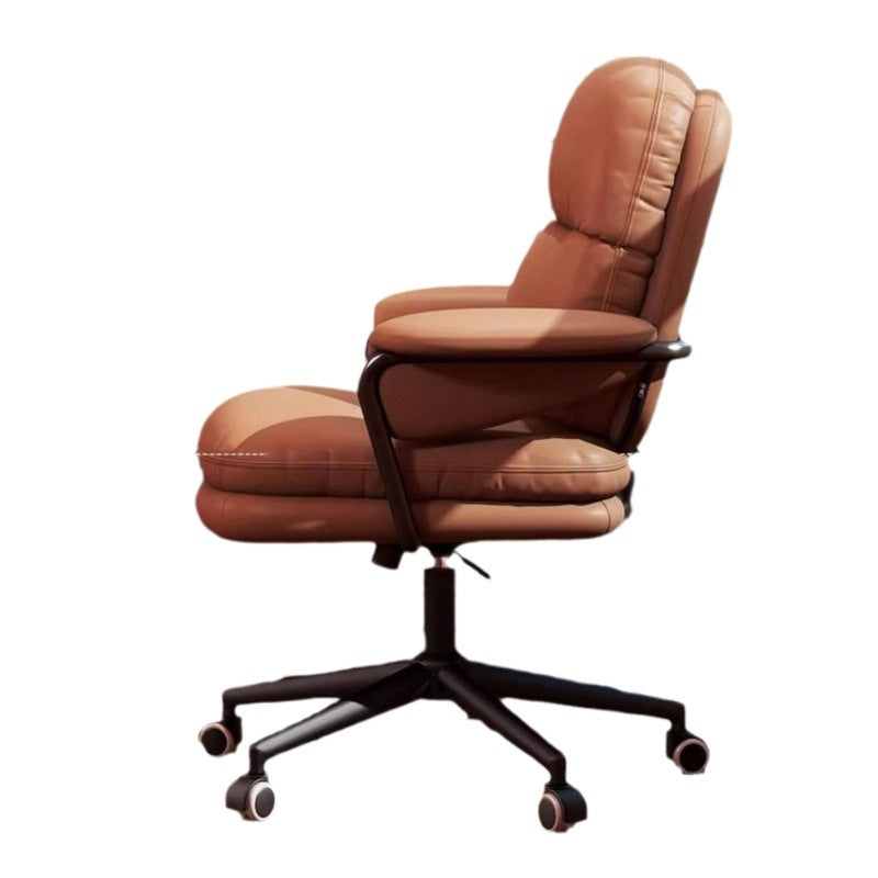 Contemporary Luxury Square Leather Upholstered Height Adjustable Swivel Desk Chair Armrest For Home Office