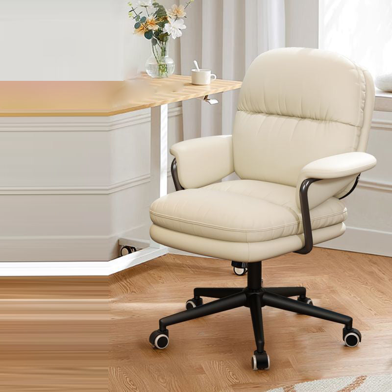 Contemporary Luxury Square Leather Upholstered Height Adjustable Swivel Desk Chair Armrest For Home Office