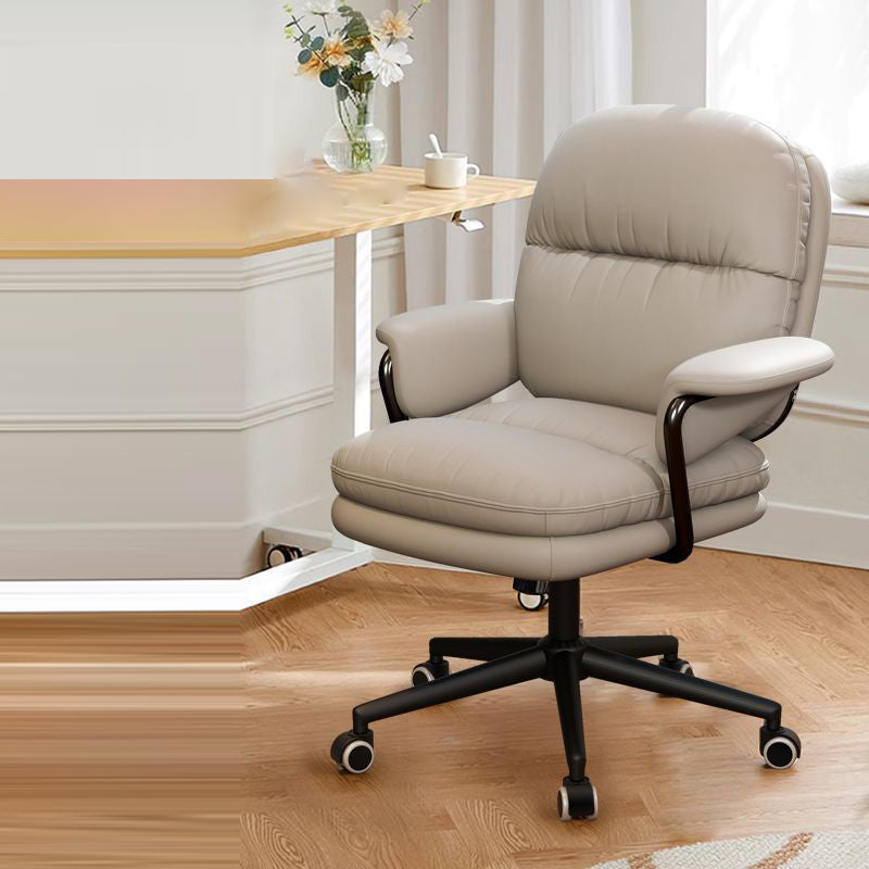 Contemporary Luxury Square Leather Upholstered Height Adjustable Swivel Desk Chair Armrest For Home Office