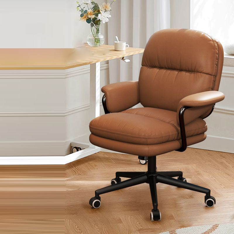 Contemporary Luxury Square Leather Upholstered Height Adjustable Swivel Desk Chair Armrest For Home Office