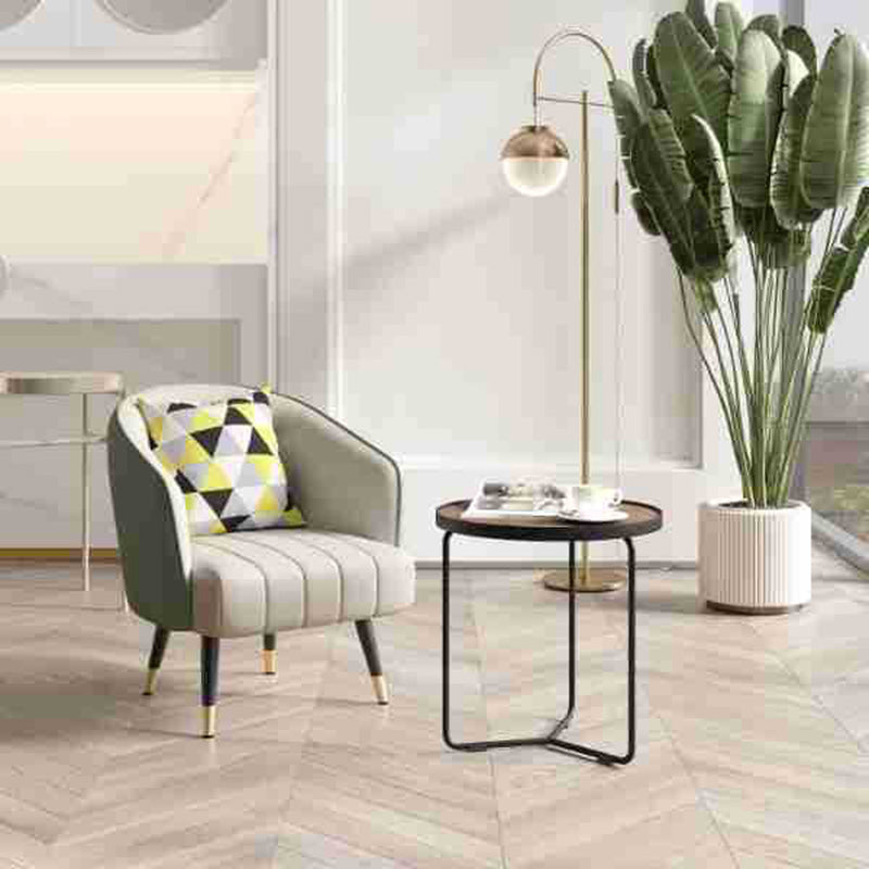 Contemporary Scandinavian Square Leather Upholstered Metal Legs Accent Chair Arc Backrest For Living Room