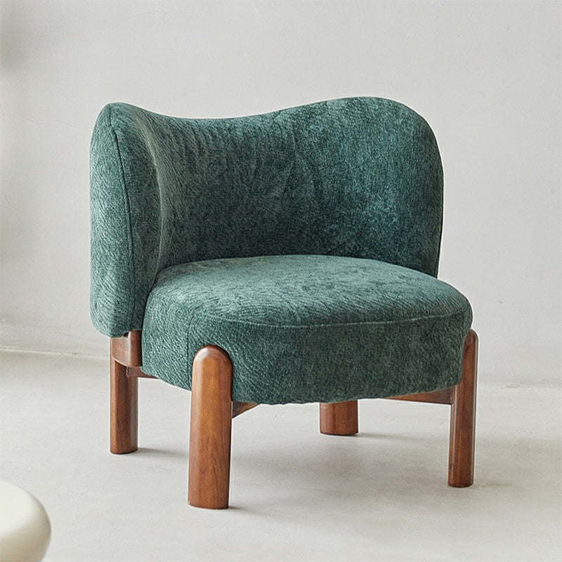 Sillón auxiliar contemporáneo de lujo redondo con tapizado de chenilla y patas de madera de caucho, respaldo envolvente, para sala de estar 