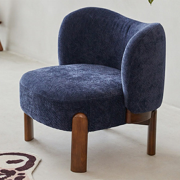 Sillón auxiliar contemporáneo de lujo redondo con tapizado de chenilla y patas de madera de caucho, respaldo envolvente, para sala de estar 