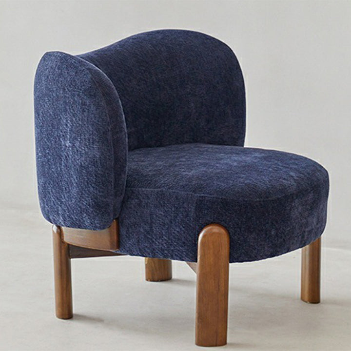 Sillón auxiliar contemporáneo de lujo redondo con tapizado de chenilla y patas de madera de caucho, respaldo envolvente, para sala de estar 