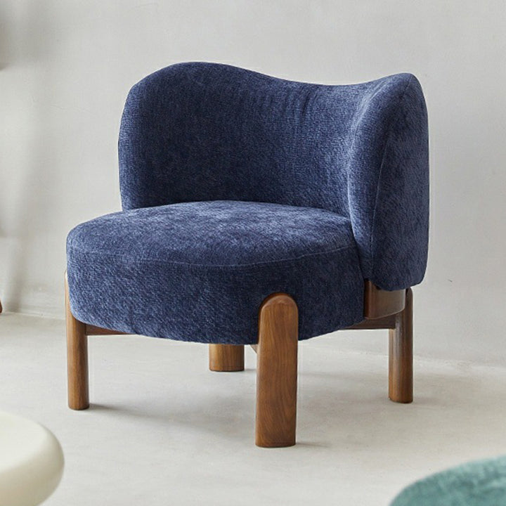 Sillón auxiliar contemporáneo de lujo redondo con tapizado de chenilla y patas de madera de caucho, respaldo envolvente, para sala de estar 