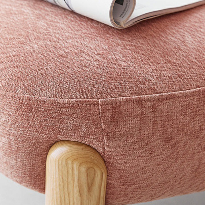 Sillón auxiliar contemporáneo de lujo redondo con tapizado de chenilla y patas de madera de caucho, respaldo envolvente, para sala de estar 