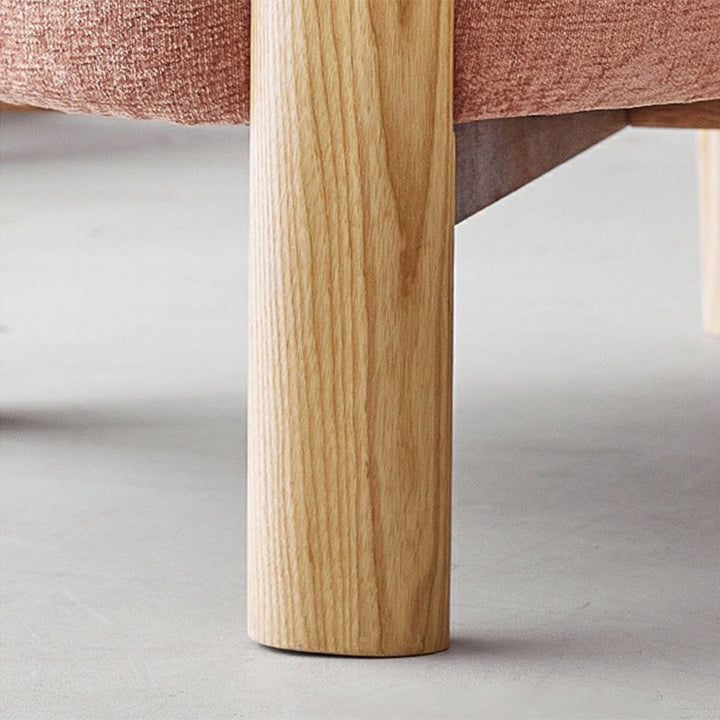 Sillón auxiliar contemporáneo de lujo redondo con tapizado de chenilla y patas de madera de caucho, respaldo envolvente, para sala de estar 