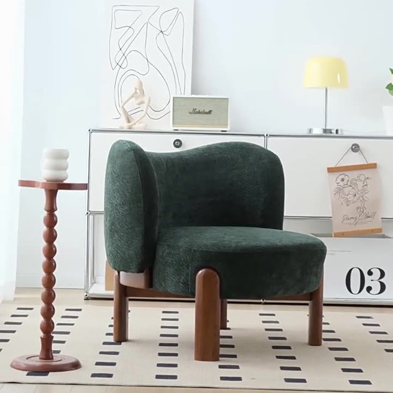 Sillón auxiliar contemporáneo de lujo redondo con tapizado de chenilla y patas de madera de caucho, respaldo envolvente, para sala de estar 