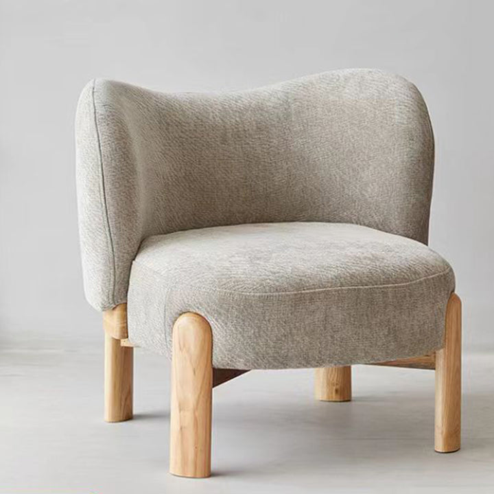 Sillón auxiliar contemporáneo de lujo redondo con tapizado de chenilla y patas de madera de caucho, respaldo envolvente, para sala de estar 