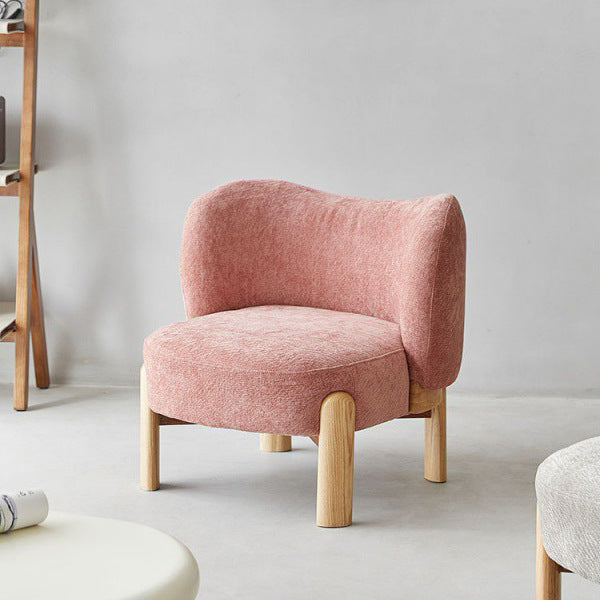 Chaise d'appoint contemporaine de luxe en velours rond rembourré avec pieds en bois massif pour salon 