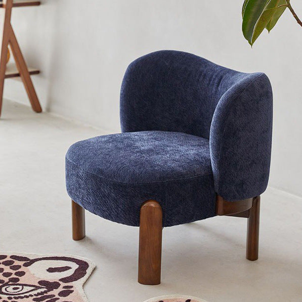 Sillón auxiliar contemporáneo de lujo redondo con tapizado de chenilla y patas de madera de caucho, respaldo envolvente, para sala de estar 