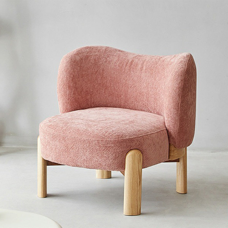 Sillón auxiliar contemporáneo de lujo redondo con tapizado de chenilla y patas de madera de caucho, respaldo envolvente, para sala de estar 