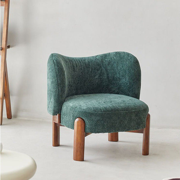 Sillón auxiliar contemporáneo de lujo redondo con tapizado de chenilla y patas de madera de caucho, respaldo envolvente, para sala de estar 