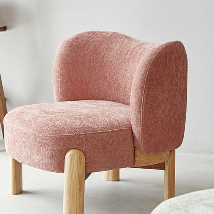 Sillón auxiliar contemporáneo de lujo redondo con tapizado de chenilla y patas de madera de caucho, respaldo envolvente, para sala de estar 