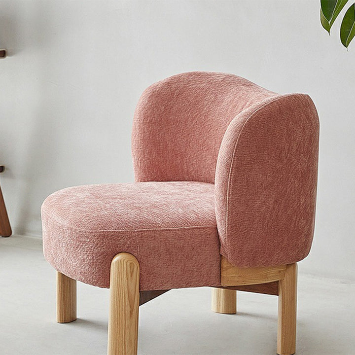 Sillón auxiliar contemporáneo de lujo redondo con tapizado de chenilla y patas de madera de caucho, respaldo envolvente, para sala de estar 