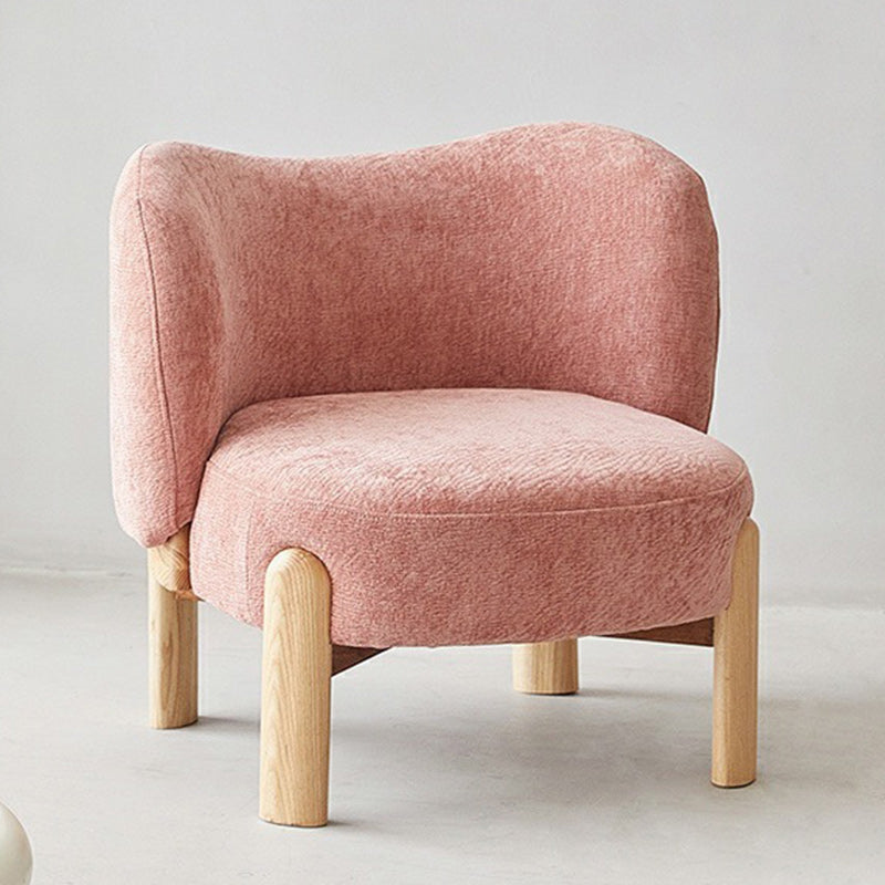 Sillón auxiliar contemporáneo de lujo redondo con tapizado de chenilla y patas de madera de caucho, respaldo envolvente, para sala de estar 