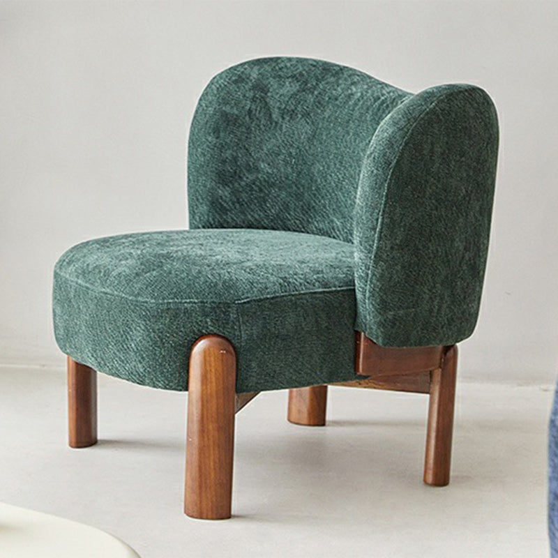 Sillón auxiliar contemporáneo de lujo redondo con tapizado de chenilla y patas de madera de caucho, respaldo envolvente, para sala de estar 