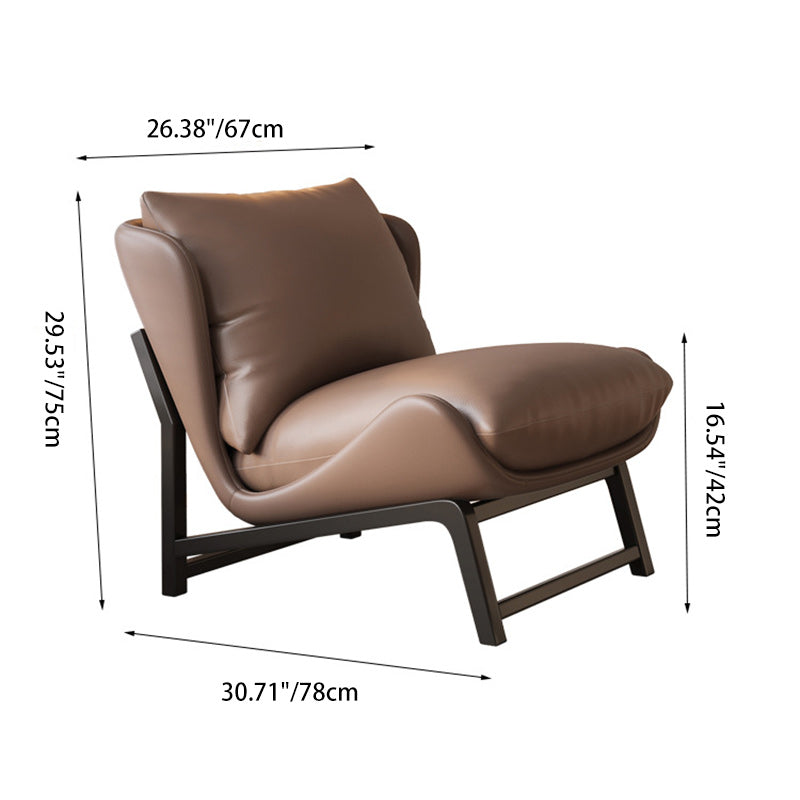 Moderner minimalistischer Leder-Kohlenstoffstahl quadratischer rechteckiger gebogener Akzentstuhl Rückenlehne Fußstütze für Wohnzimmer 