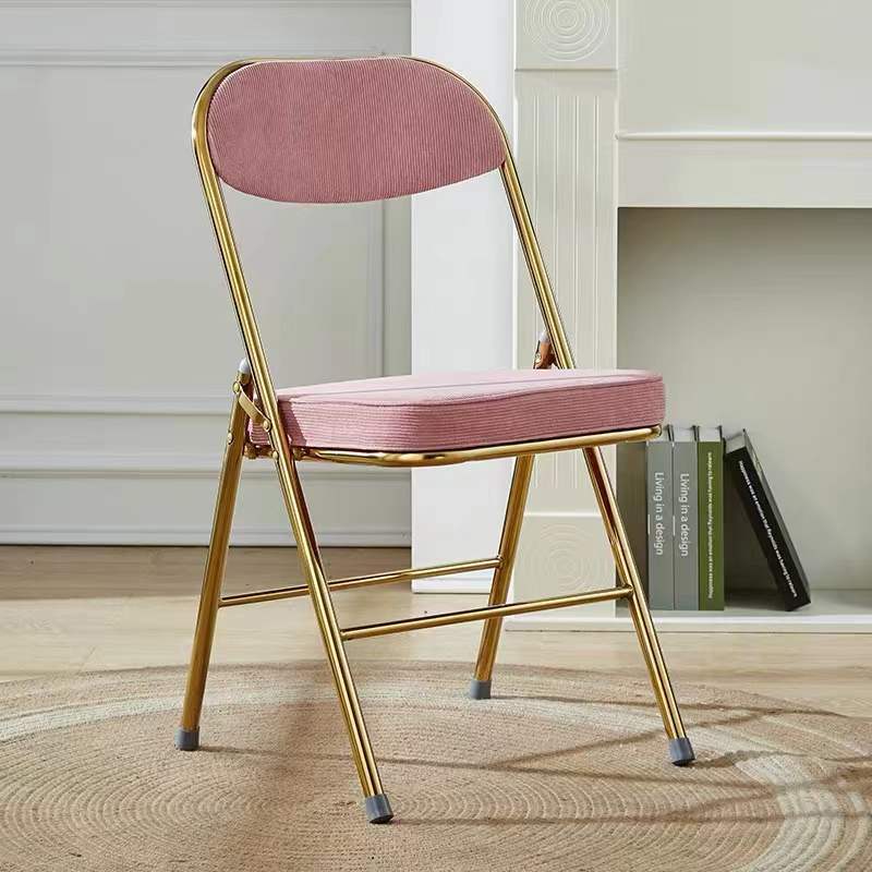 Contemporary Nordic Square Corduroy Upholstered Iron Foldable Vanity Stool Backrest Footrest For Bedroom