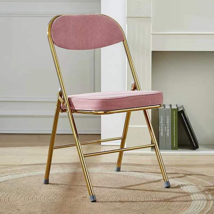 Contemporary Nordic Square Corduroy Upholstered Iron Foldable Vanity Stool Backrest Footrest For Bedroom