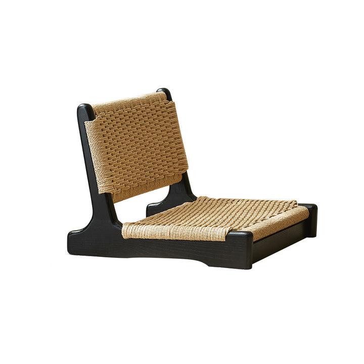 Chaise longue carrée avec dossier en corde tressée tatami japonaise traditionnelle et cadre en bois massif pour salon 
