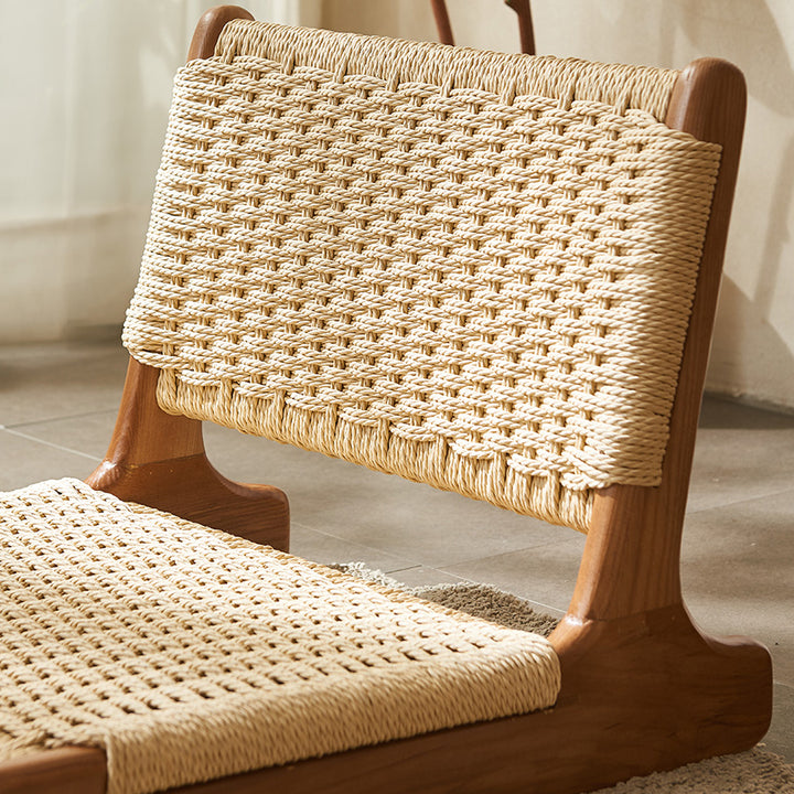 Chaise longue carrée avec dossier en corde tressée tatami japonaise traditionnelle et cadre en bois massif pour salon 