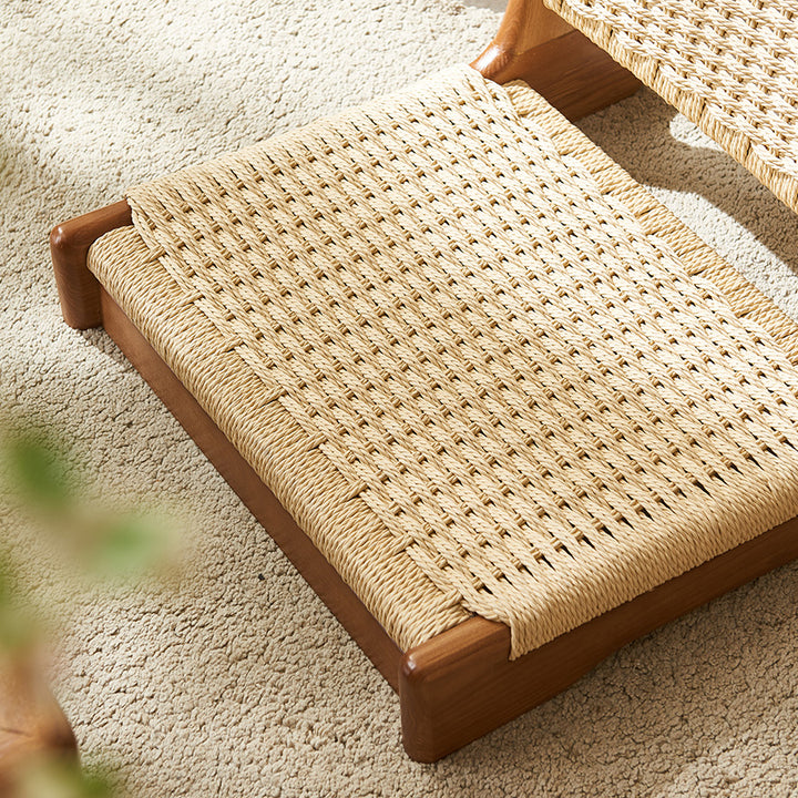 Chaise longue carrée avec dossier en corde tressée tatami japonaise traditionnelle et cadre en bois massif pour salon 