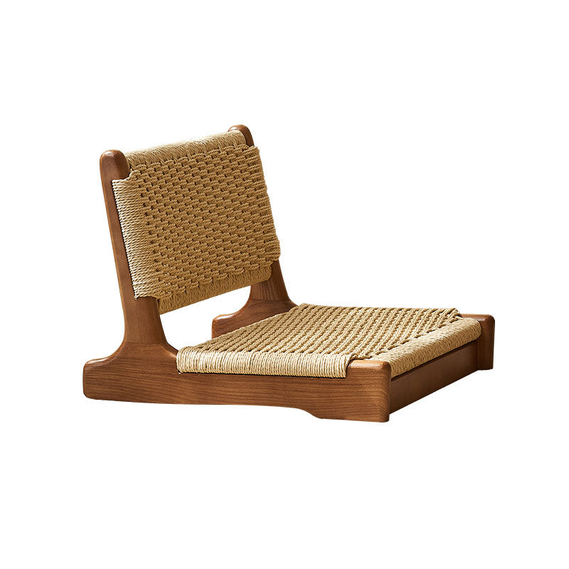 Chaise longue carrée avec dossier en corde tressée tatami japonaise traditionnelle et cadre en bois massif pour salon 