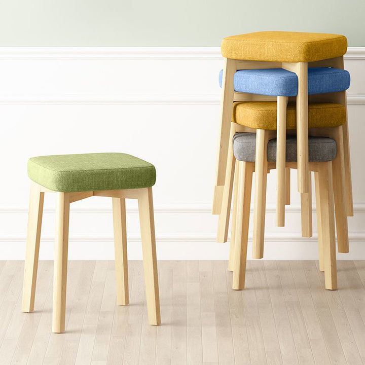 Contemporary Simplicity Square Synthetic Fabric Upholstered Pine Stackable Low Stool For Living Room
