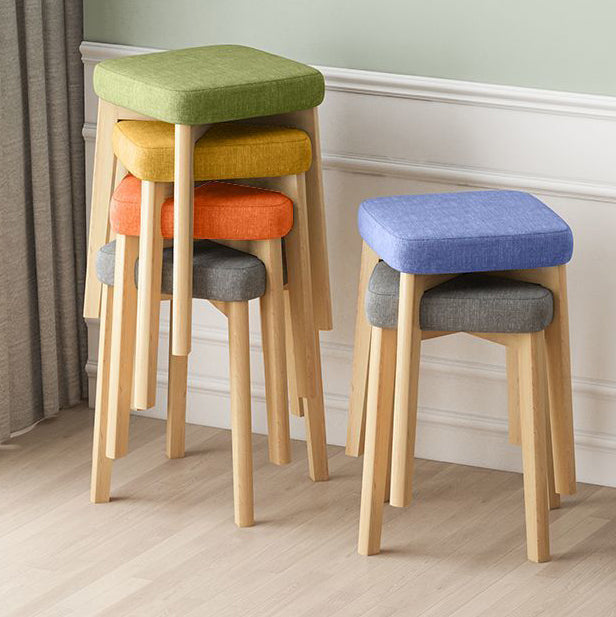 Tabouret Bas Empilable En Bois Massif Rembourré En Tissu Tech Carré Simplicité Contemporaine Pour Salon 